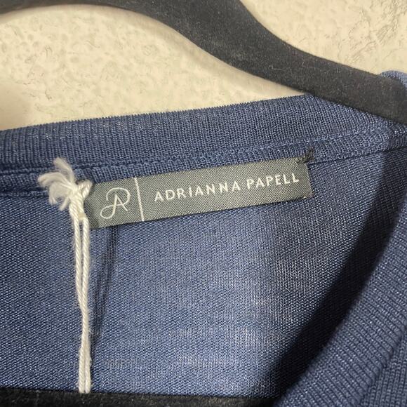 Adrianna Papell Womens Flutter Sleeves Boxy Top Tee Navy Crew Neck Stretch - Picture 5 of 6